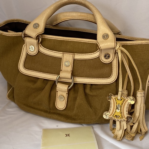 CELINE buggy canvas beige tote bag vintage - Picture 2 of 16